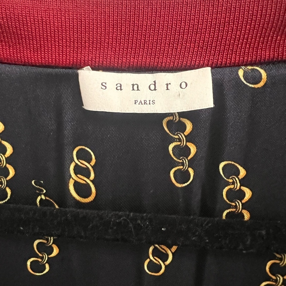 SANDRO PARIS Womenโs Navy Anouchica Open-Front Collegiate-Style Cardigan - Large - Picture 11 of 11